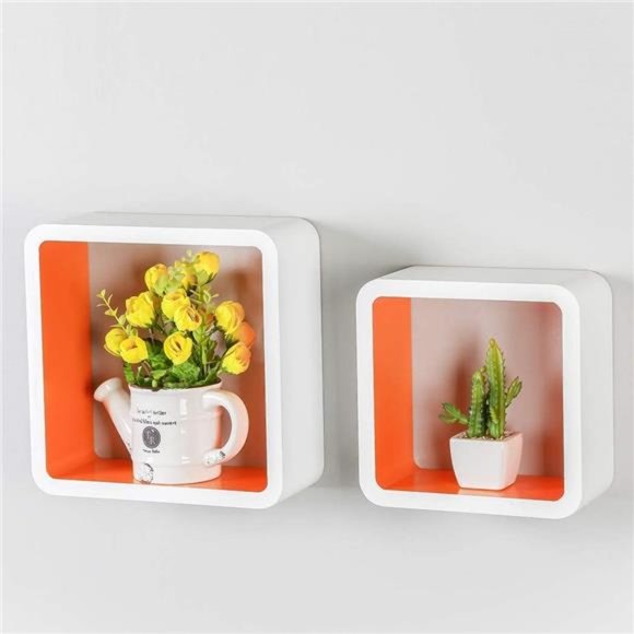 Set of 2 Cube Floating Shelves, Wood Wall Shelves for Home Decoration, Storage - Picture 6 of 7